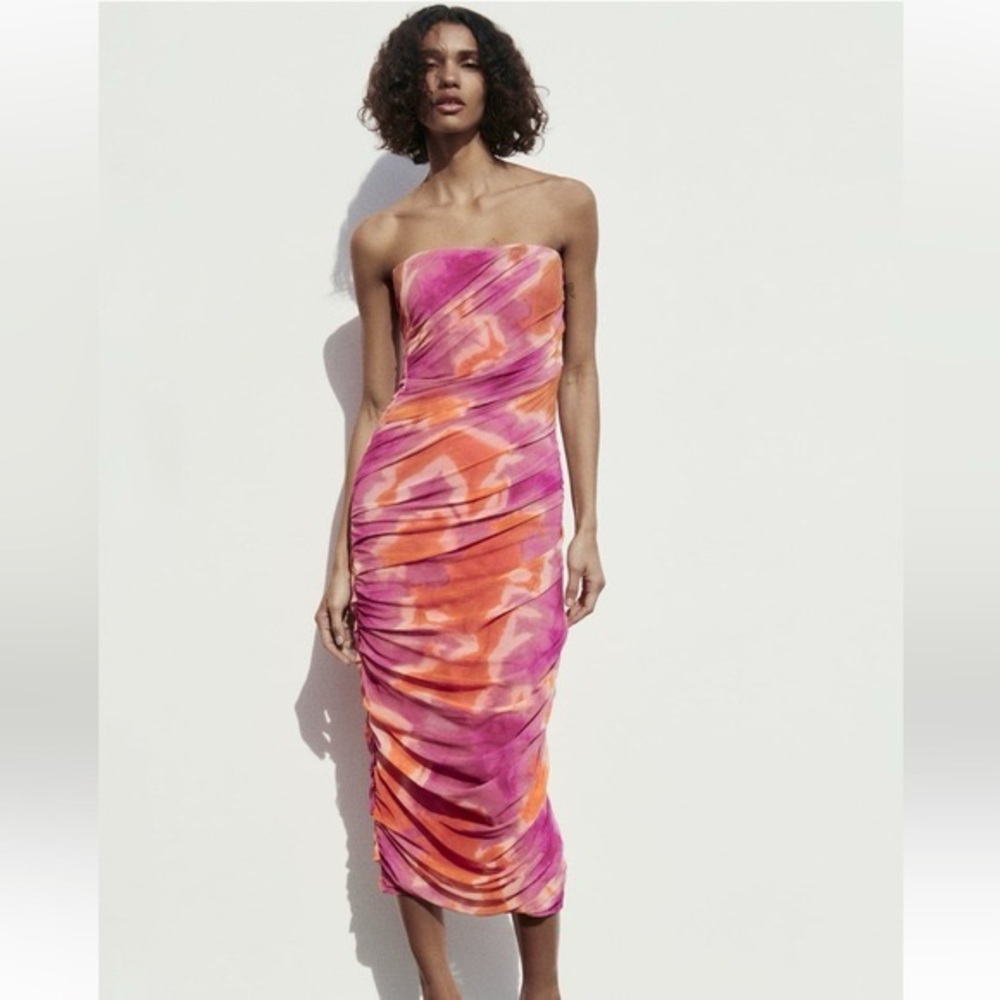 Zara Tie Dye Midi Tulle Tube Dress
